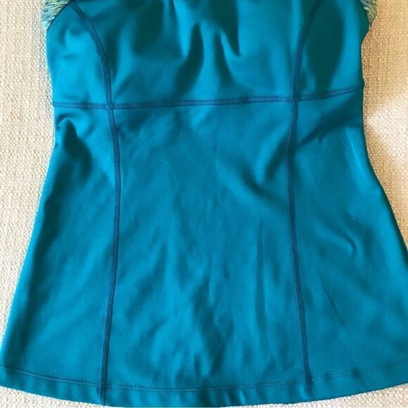 Prana Teal Green Mottled Print Keyhole Back Padded Workout Athletic Tank Top - Picture 3 of 10